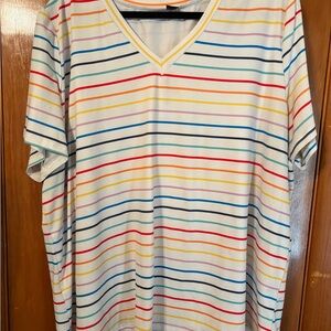 SHEIN Multicolor Striped V-Neck Tee